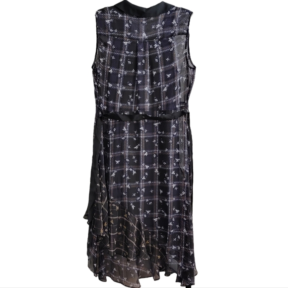 Navy Blue & Black Plaid Midi Ruffle High Low Butterfly Peter Pan Collar Size Med - Picture 10 of 13